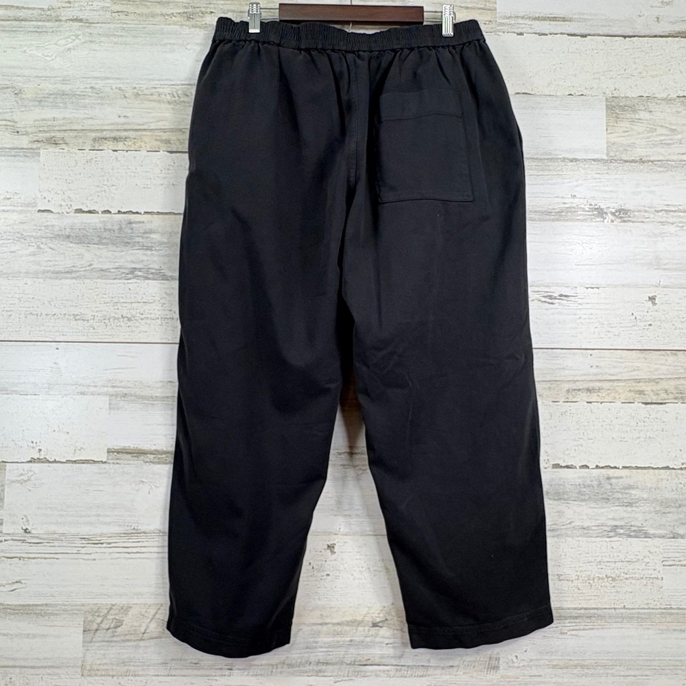 COS Black Wide Leg Cropped Pants Elastic Waist Lagenlook Lyocell Cotton‎ Size L - Picture 2 of 13